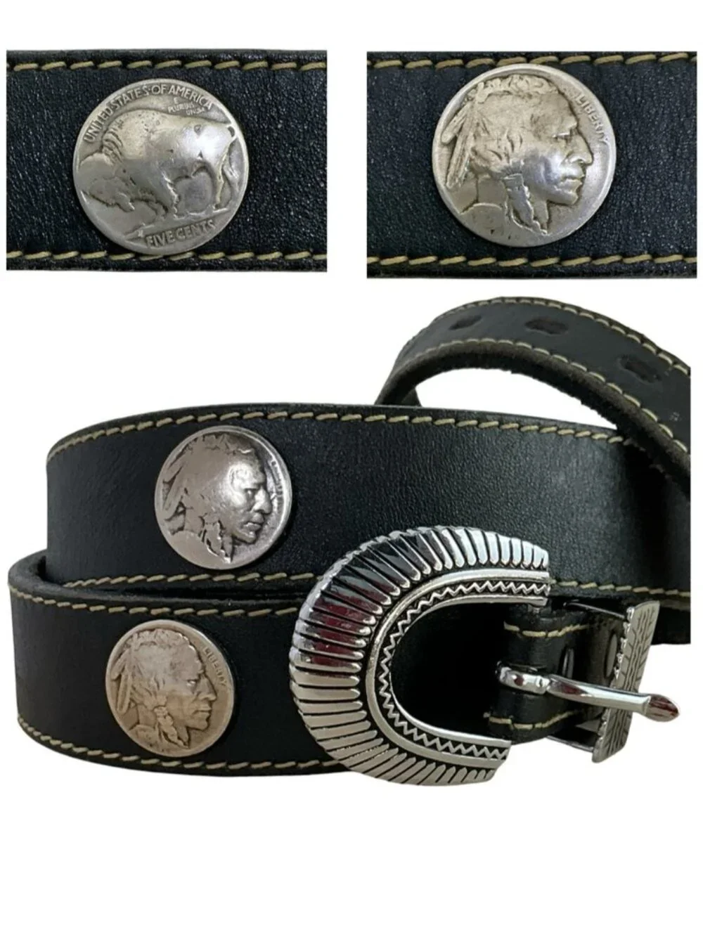 Leegin Western Belt Indian Head Buffalo Nickel Coins Leather Vintage USA Men 36